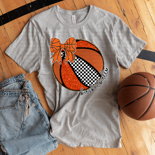 BASKETBALL CHECKERED BOW SCRIPT