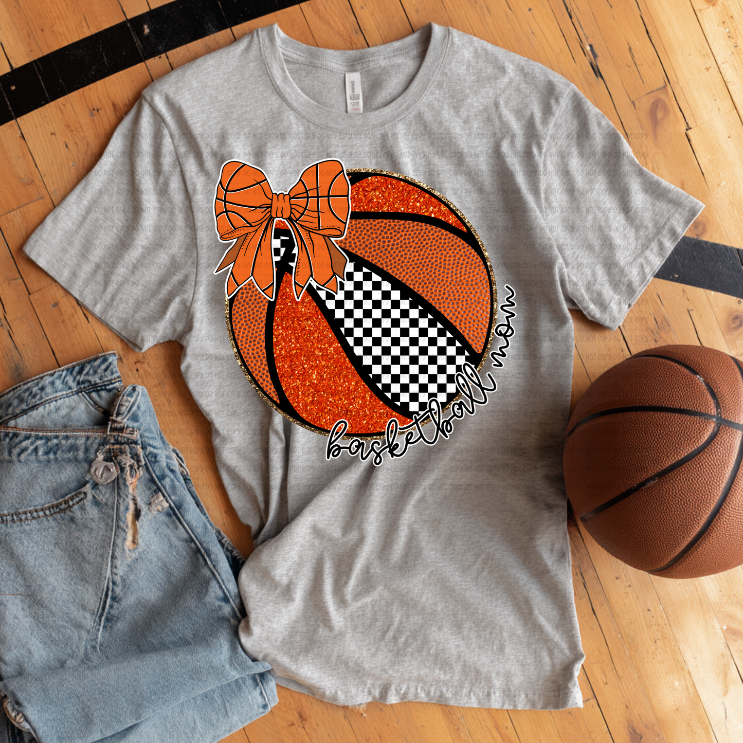 BASKETBALL MOM CHECKERED BOW