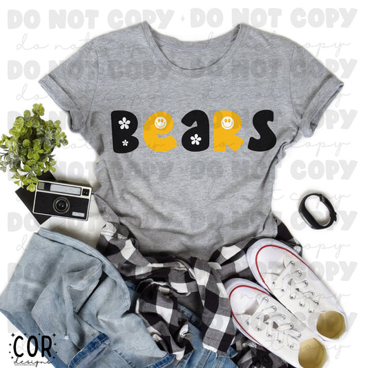 Bears Black And Orange Flowers And Smiley Face Letters