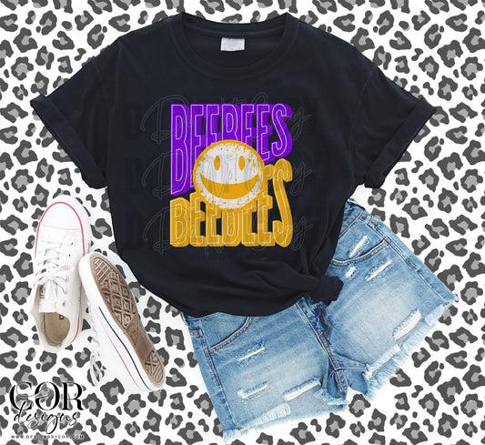 Bee Bees Purple And Yellow Smiley Face