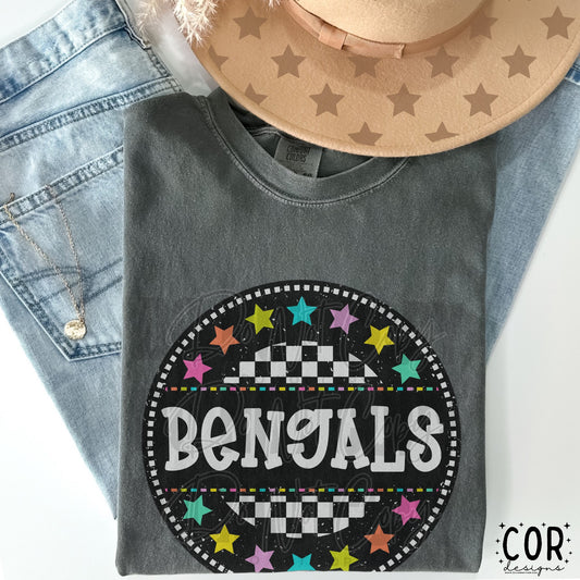 Bengals Colored Stars Checkered Circle