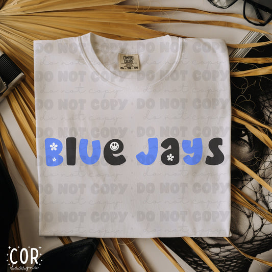 Blue Jays Blue And Black Flower And Heart Letters
