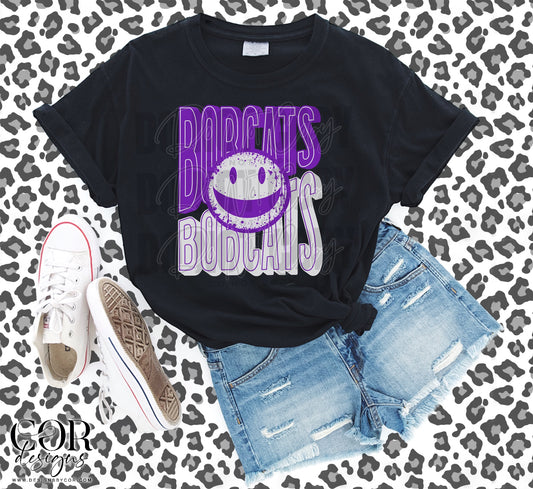 Bobcats Purple And White Smiley Face