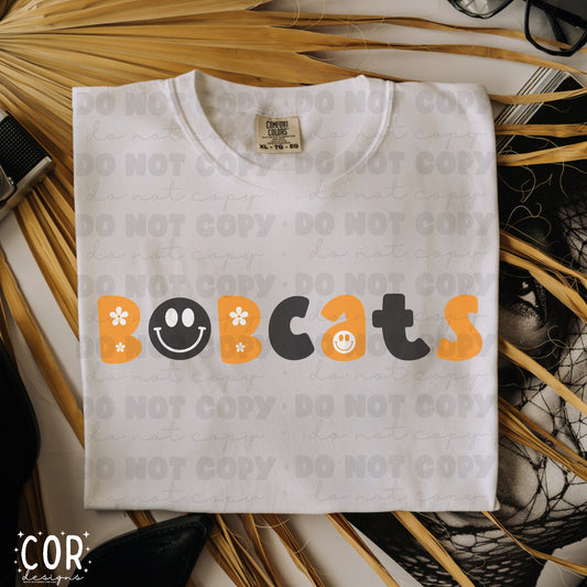 Bobcats Orange And Black Flowers And Smiley Face Letters