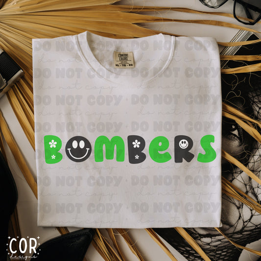 Bombers Green And Black Flowers And Smiley Faces