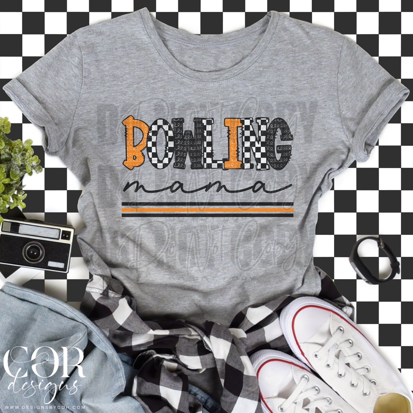 Bowling Mama Checkered Orange And Black