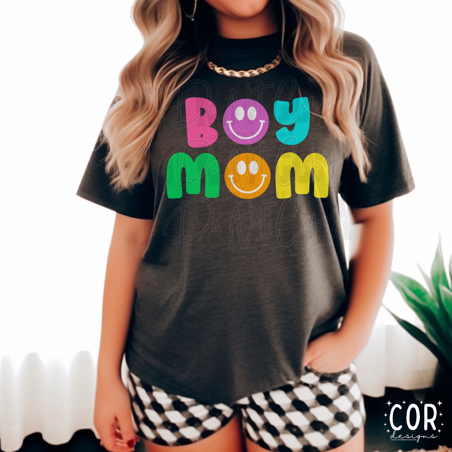 Boy Mom Flowers And Smiley Face Letters