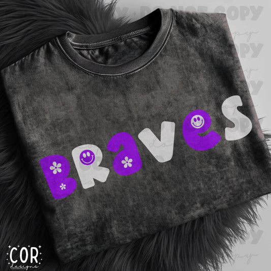 Braves Purple And White Flowers And Smiley Face Letters