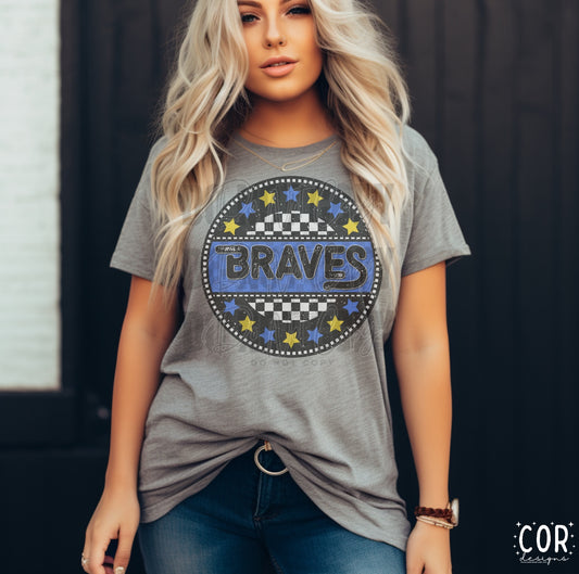 Braves Yellow And Blue Stars And Checkered Circle