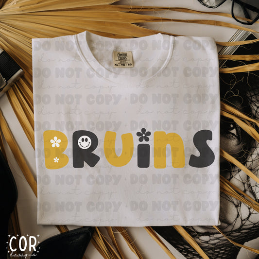 Bruins Gold And Black Flowers And Smiley Face Letters