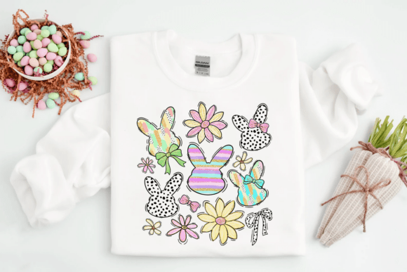 Easter Bunnies  And Flowers