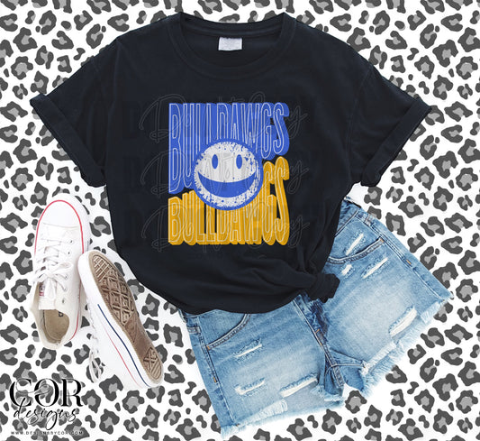 Bulldogs Blue And Yellow Smiley Face