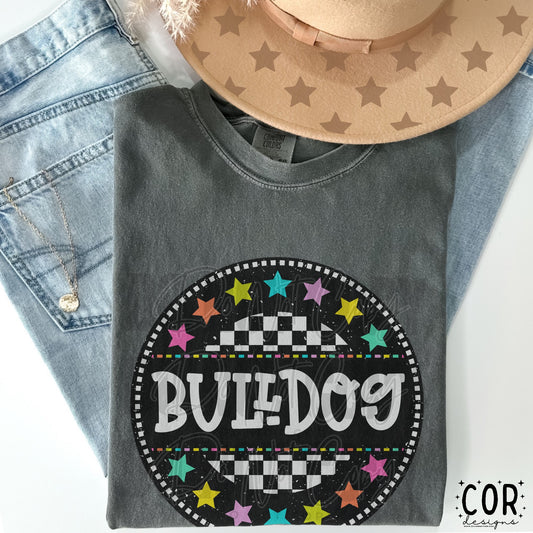 Bulldog Colored Stars Checkered Circle