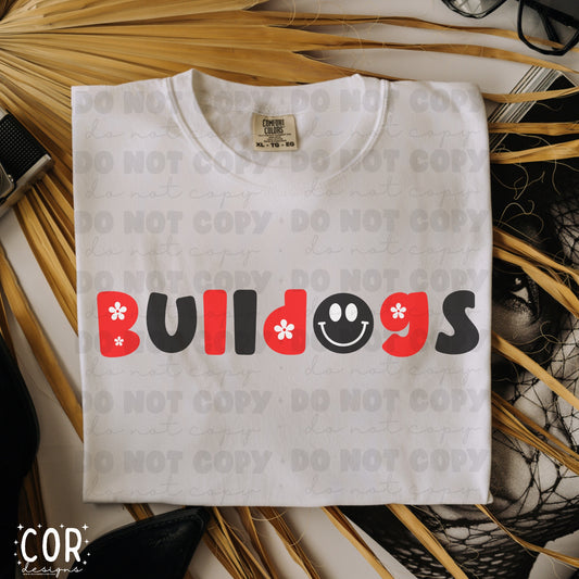 Bulldogs Red And Black Flowers And Smiley Face Letters