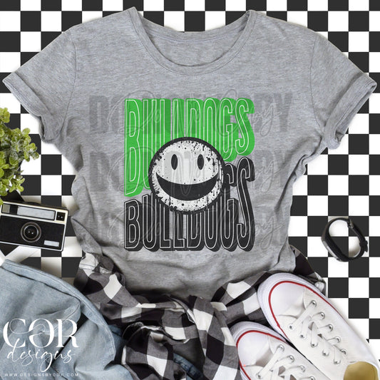 Bulldogs Green And Black Smiley Face