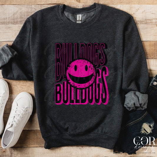 Bulldogs Black And Pink Smiley Face