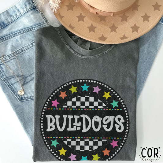Bulldogs Colored Stars With Checkered Circle