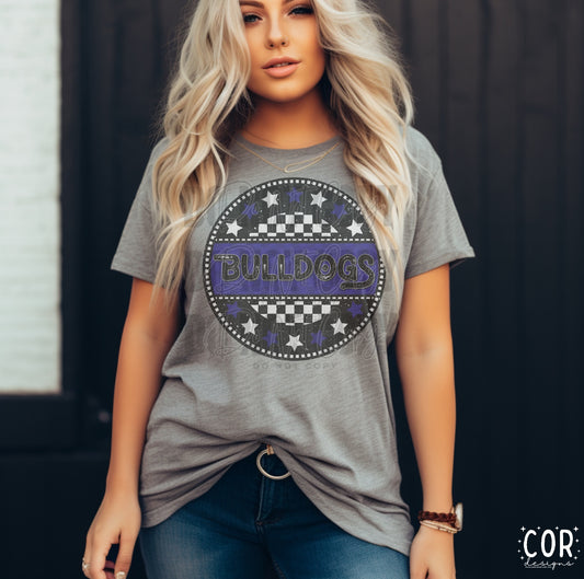 Bulldogs White And Royal Blue Stars With Checkered Circle
