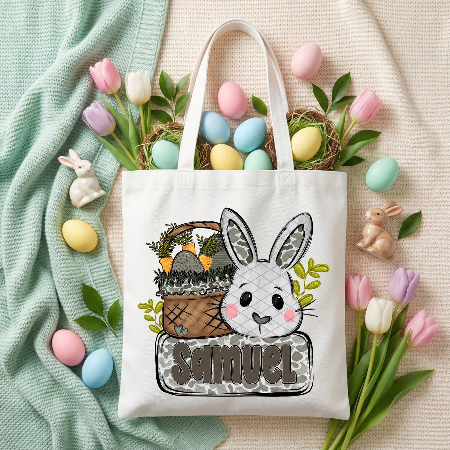 CUSTOM NAME CAMO EASTER BUNNY