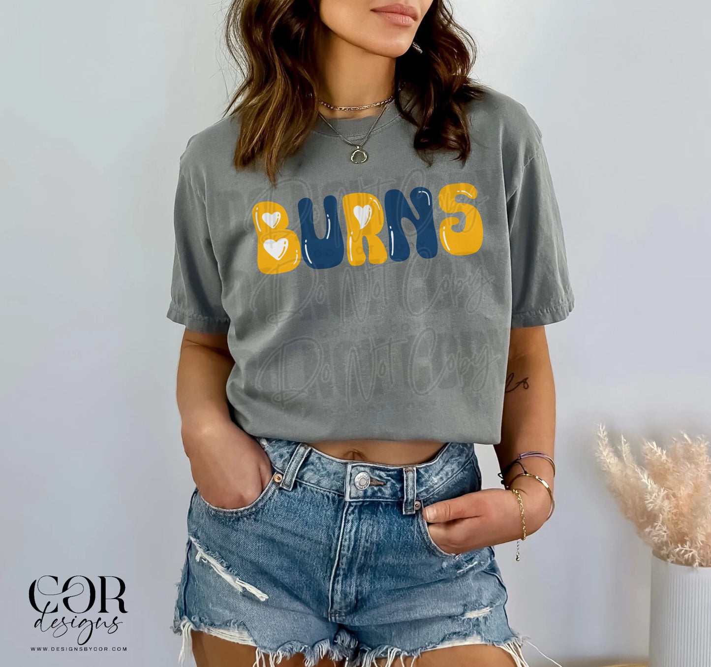 Burns Yellow And Blue Heart Letters