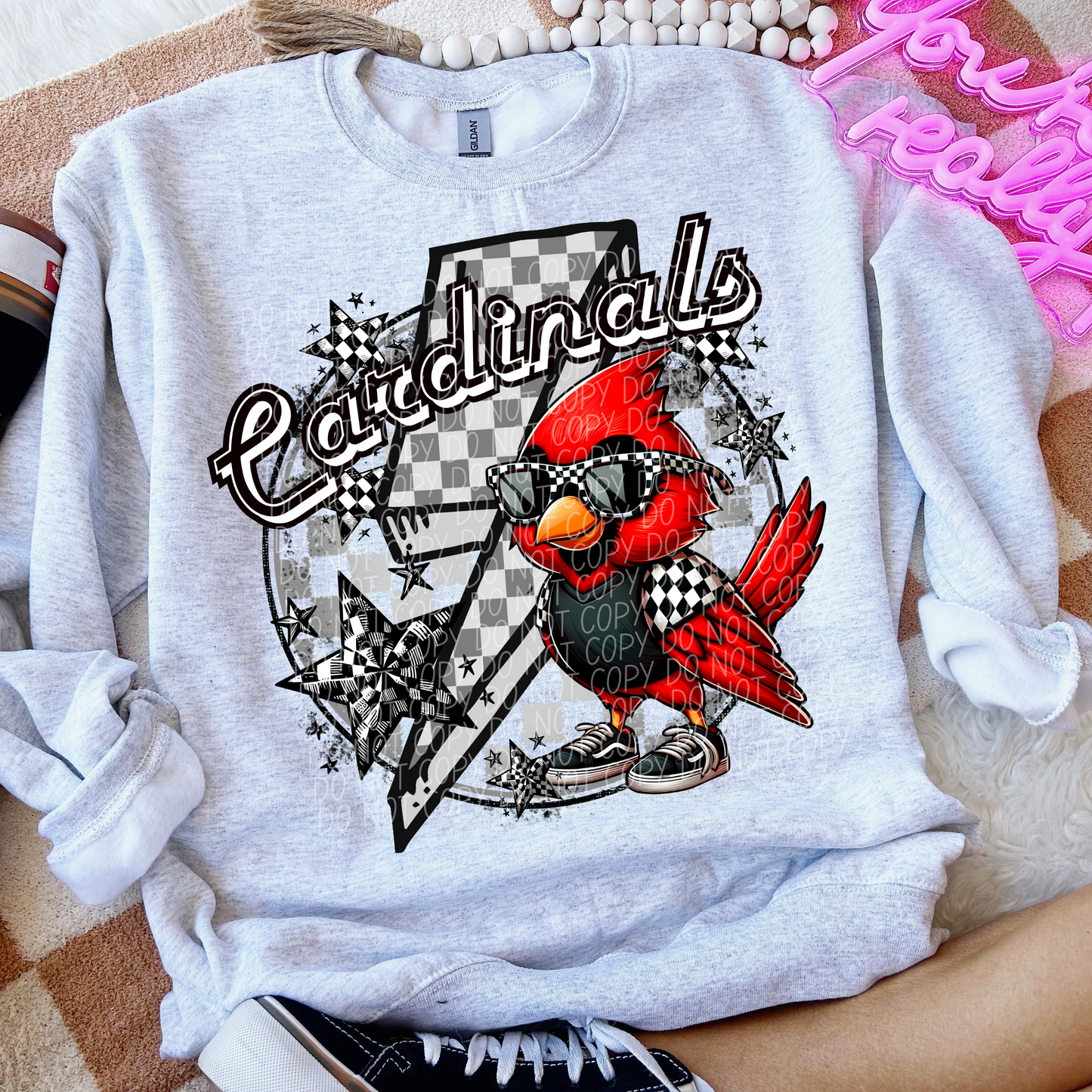 Cardinals Checkered Lightning Bolt Red