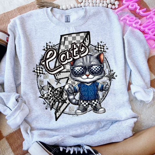 Cats Checkered Lightning Bolt Blue