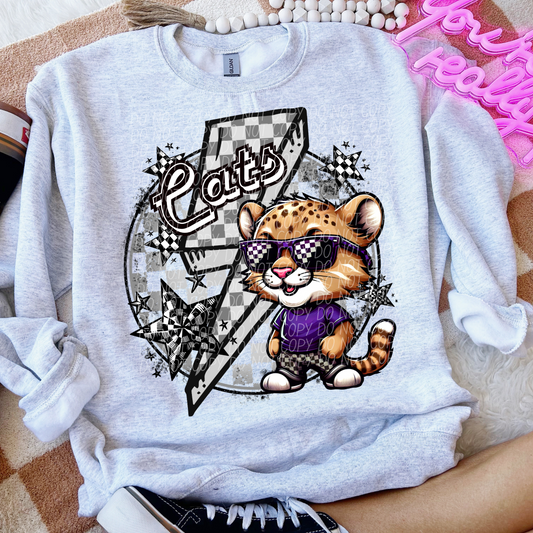 Cats Checkered Lightning Bolt Purple