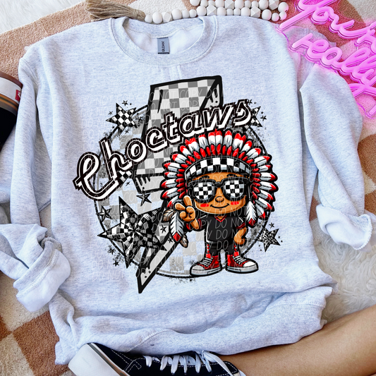 Choctaw Checkered Lightning Bolt Red And White