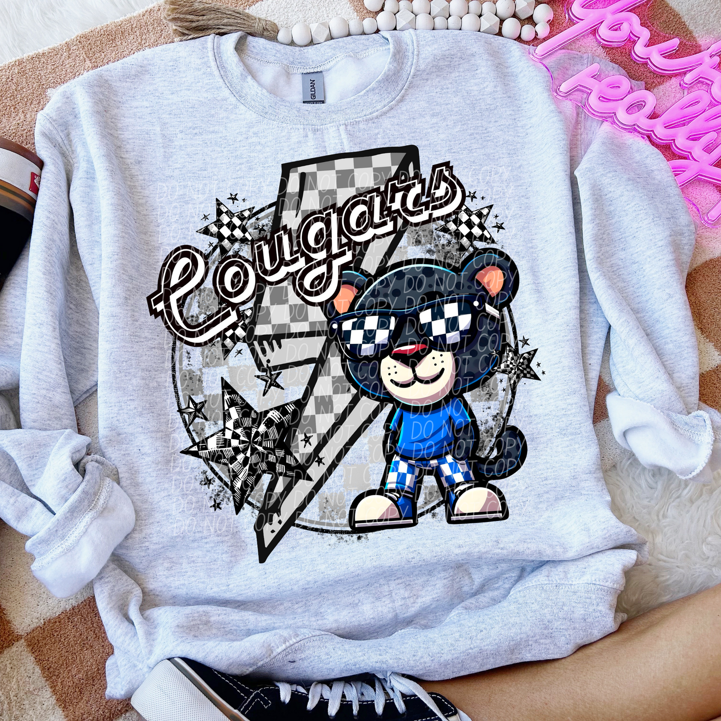 Cougars Checkered Lightning Bolt Blue