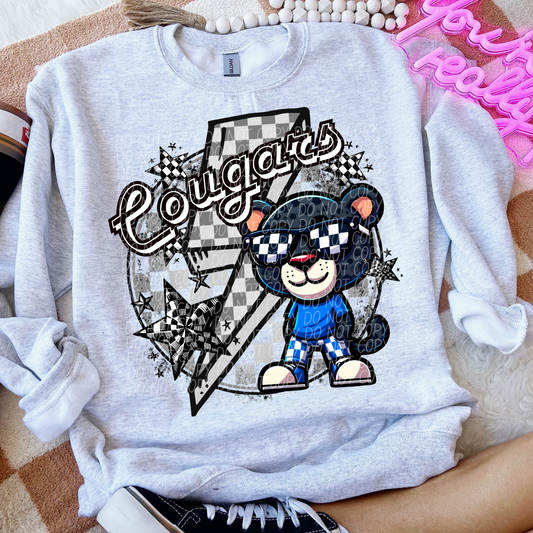 Cougars Checkered Lightning Bolt Blue