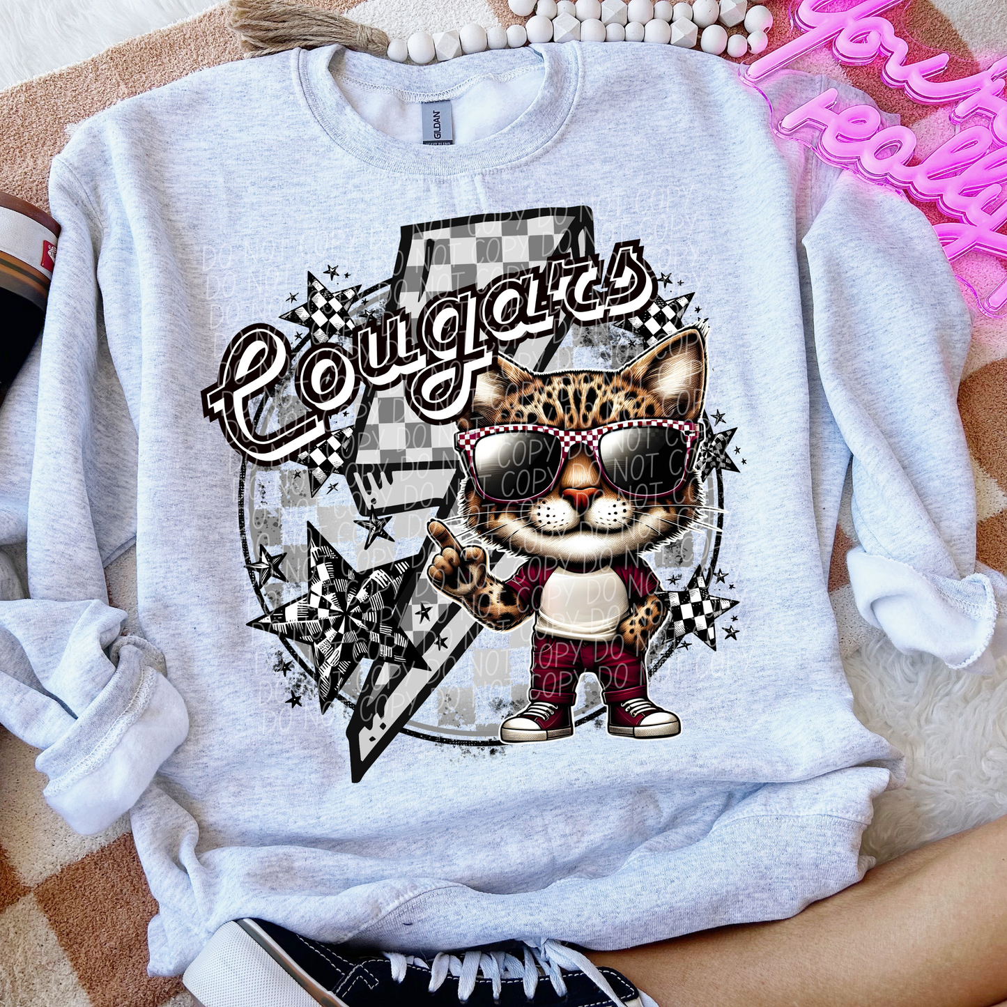 Cougars Checkered Lightning Bolt