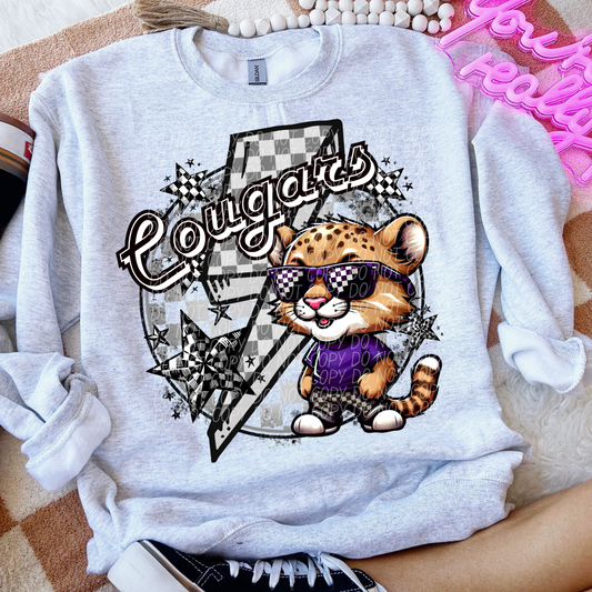 Cougars Checkered Lightning Bolt Purple