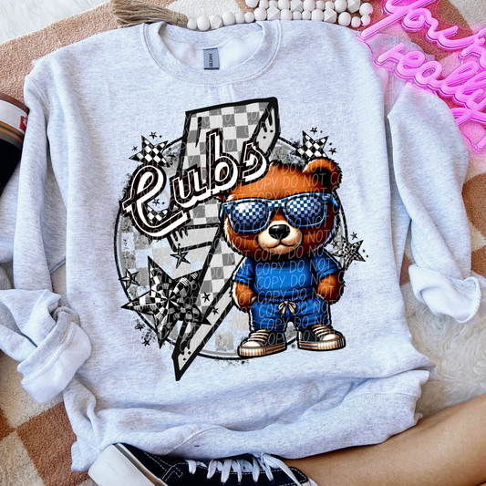 Cubs Checkered Lightning Bolt