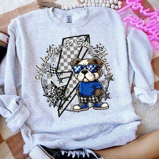 Welcome to our house bulldogs blue (checkered)