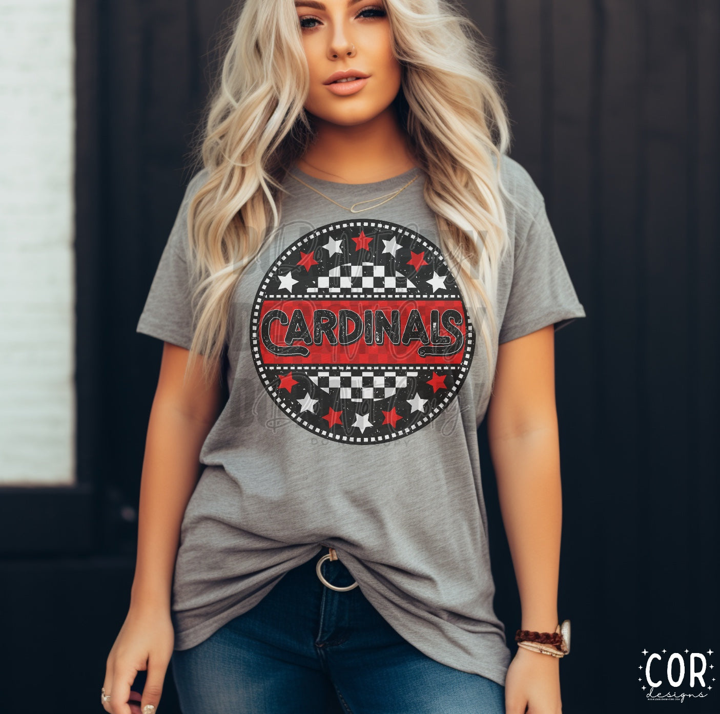 Cardinals White And Red Stars With Checkered Circle