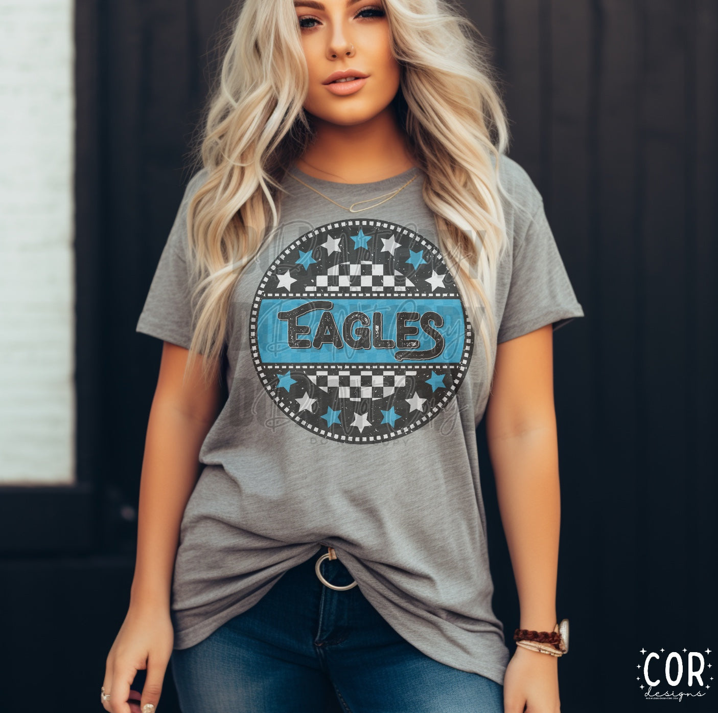 Eagles White And Blue Stars With Checkered Circle