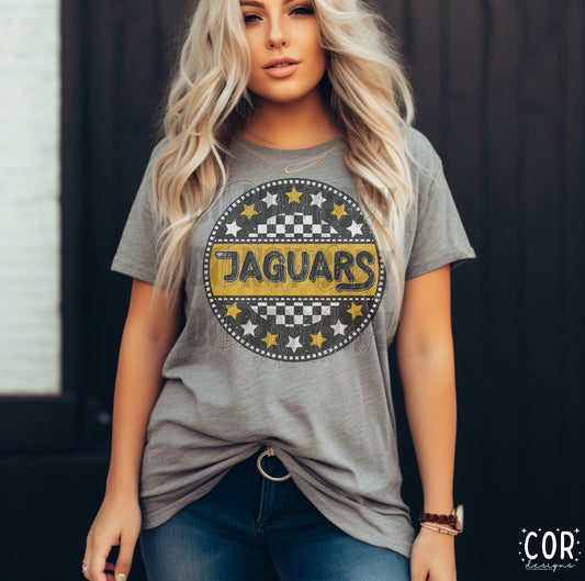 Jaguars White And Gold Stars With Checkered Circle