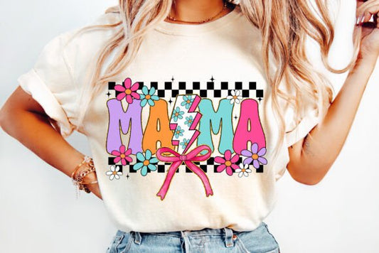 Mama Checkered Colorful Lightning Bolt
