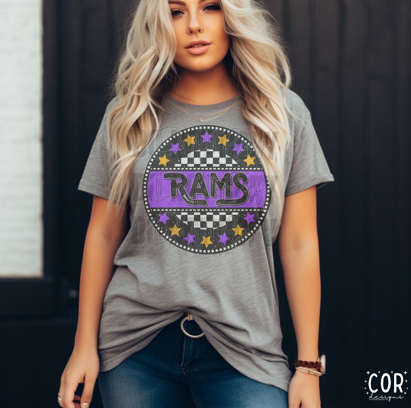 Rams Yellow And Purple Stars With Checkered Circle