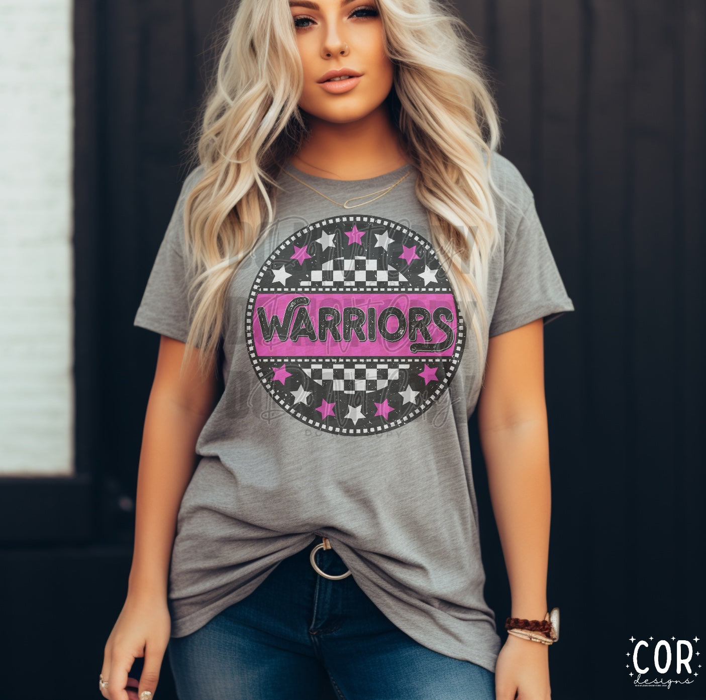 Warriors White And Pink Stars With Checkered Circle