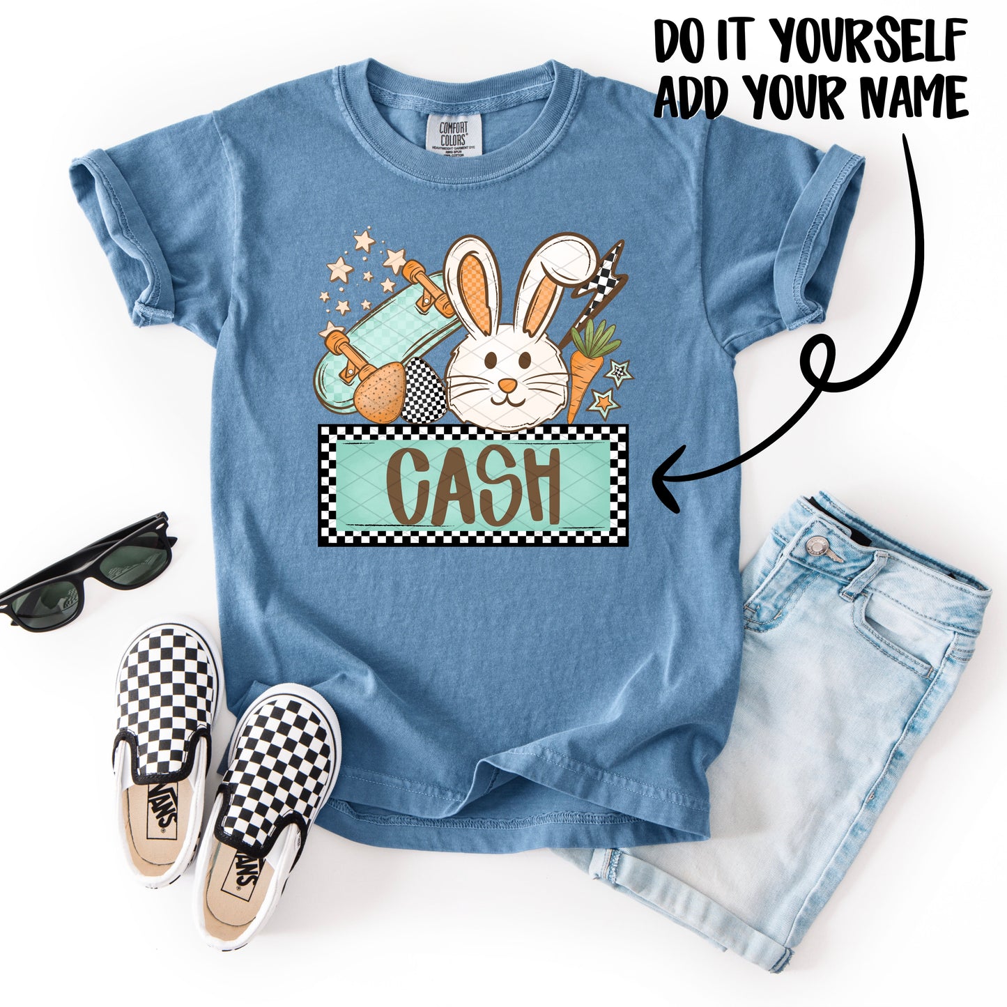 CUSTOM NAME CHECKERED BOY EASTER BUNNY