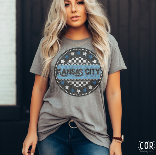 Kansas City White And Blue Stars With Checkered Circle