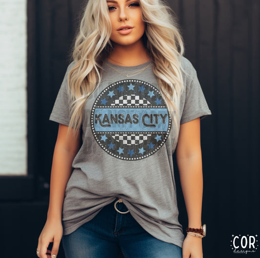Kansas City Royal Blue And Coastal Blue Stars With Checkered Circle