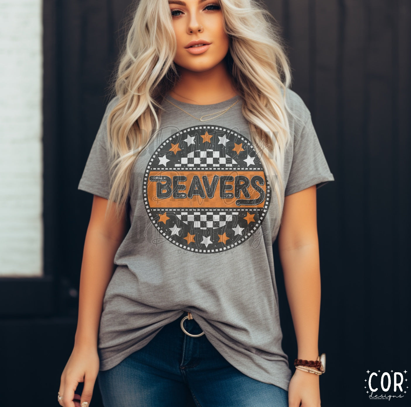 Beavers White And Orange Stars With Checkered Circle