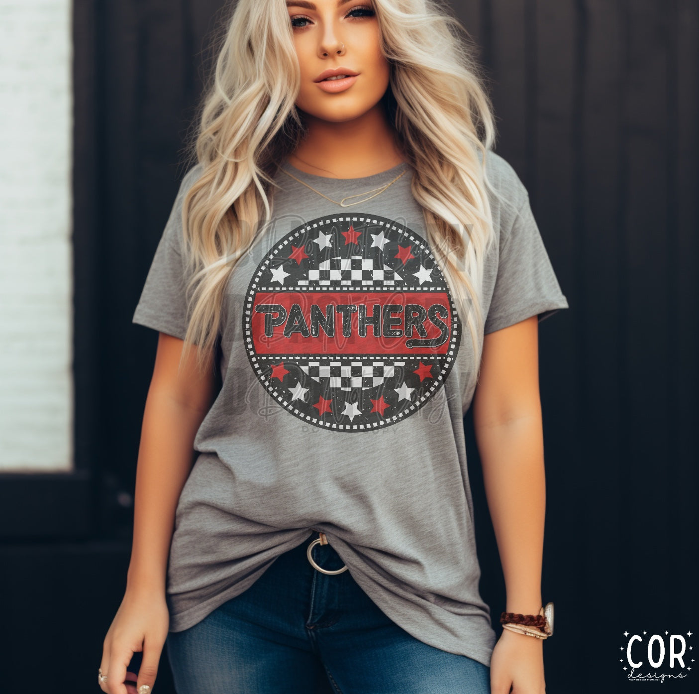 Panthers White And Red Stars With Checkered Circle