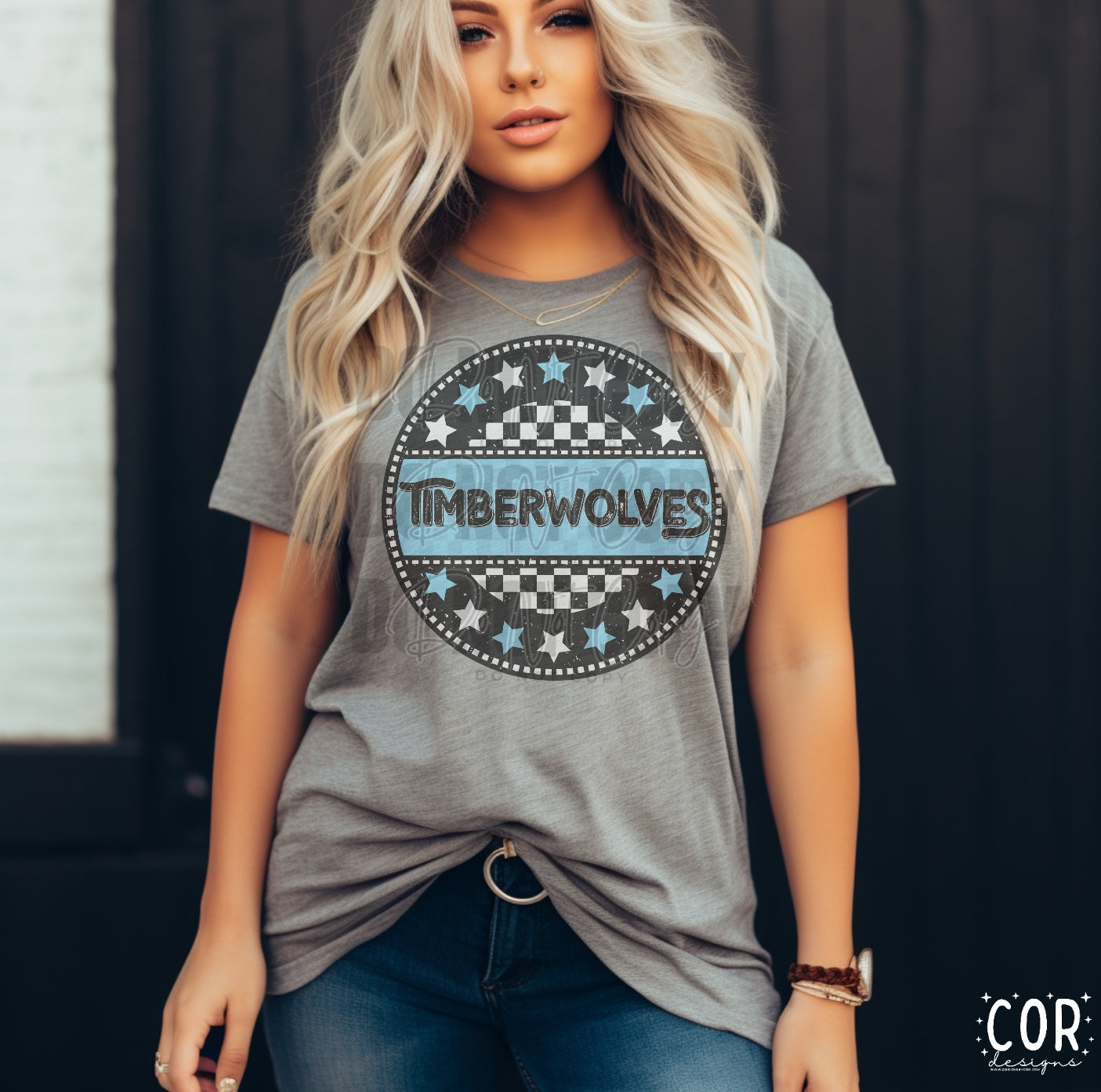 Timberwolves White And Light Blue Stars With Checkered Circle