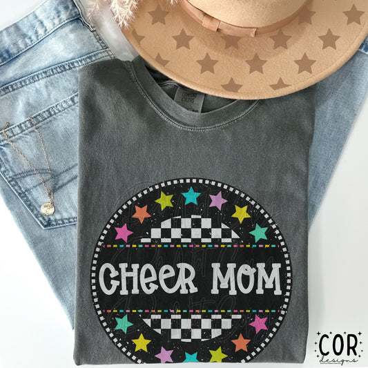 Cheer Mom Colored Stars With Checkered Circle