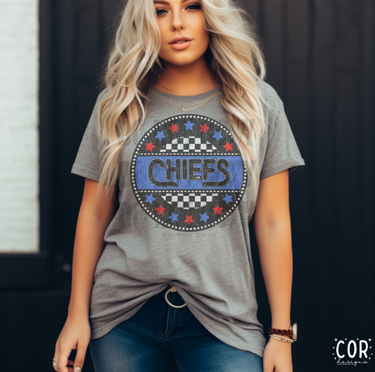 Chiefs Red And Blue Stars And Checkered Circle