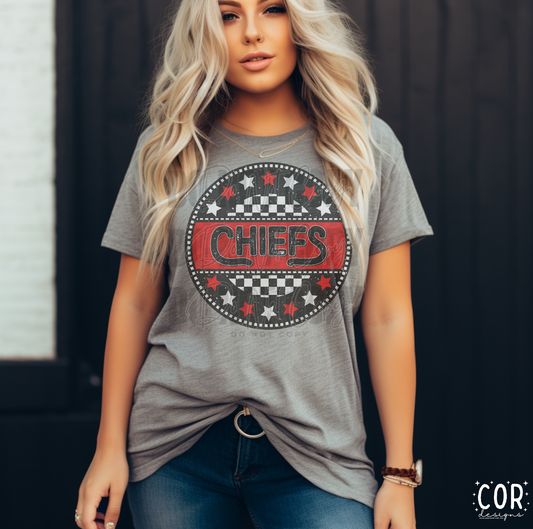 Chiefs White And Red Stars Checkered Circle
