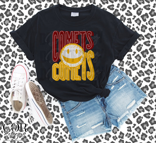 Comets Red And Yellow Smiley Face